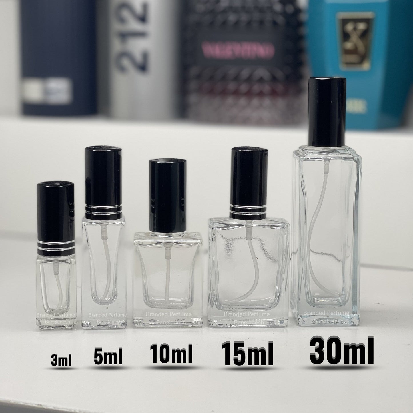 3ml-5ml-10ml-15ml 30ml perfume decant bottle size comparison - Branded Perfumes BD